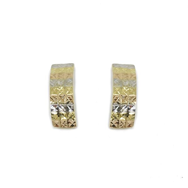 Brinco Retangular Facetado Tricolor em Ouro 18 Kilates � 25239